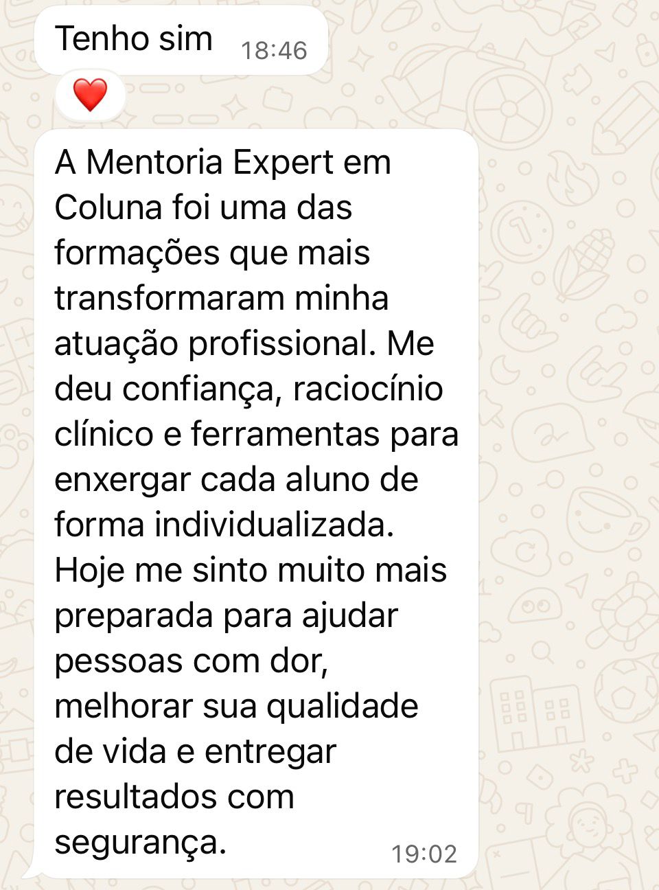 Depoimento de aluna 2 da Mentoria Expert em Coluna